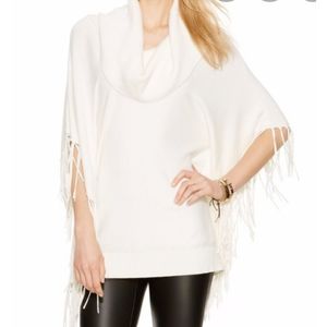 Michael Kors Petite Black Fringe Cowl Neck Poncho